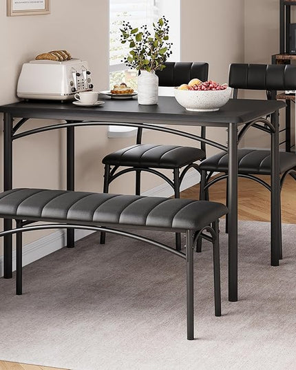 GAOMON Dining Table Set for 4, Kitchen Table with Upholstered Chairs and Bench, 4-Person Dining Room Table Set, Rectangular Kitchen Table Set for Small Space, Apartment, Home, Studio, Rustic Black - LeafyLoom