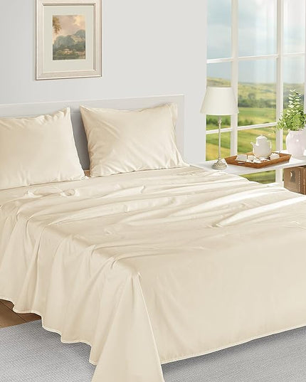 LANE LINEN Luxury 100% Egyptian Cotton Bed Sheets - 1000 Thread Count 4-Piece Ivory Full Set Bedding Sateen Weave Hotel 16" Deep Pocket (Fits Upto 17" Mattress) - LeafyLoom