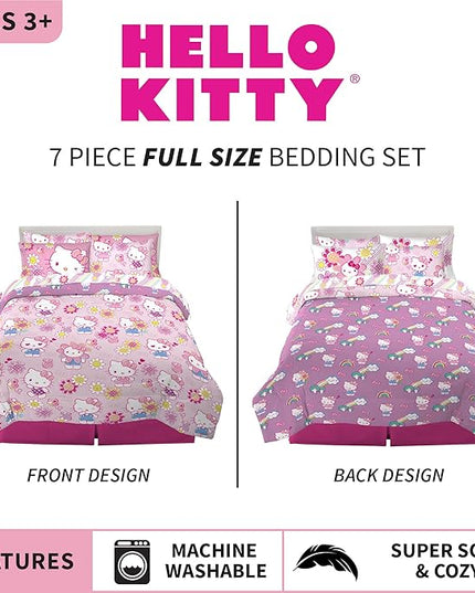 Franco Kids Bedding Super Soft Comforter and Sheet Set with Sham, 7 Piece Full Size, Hello Kitty - LeafyLoom