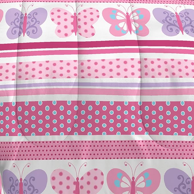 Dream Factory Butterfly Dots Ultra Soft Microfiber Girls Comforter Set, Pink, Twin - LeafyLoom
