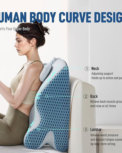 Reading Pillow for Bed Adult, Back Pillow for Bed Sitting Up, Back Support Pillow for Bed with Adjustable Headrest，Memory Foam Pillows for Abdomen, Lumbar, Back, White, 14.6 * 10 * 24IN - LeafyLoom