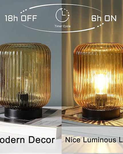 Battery Operated Lamp, Cordless Table Lamps for Home Decor, Battery Powered Nightlight with LED Bulb, Decorative Glass Beside Lamp for Bedroom Living Room-Gold - LeafyLoom