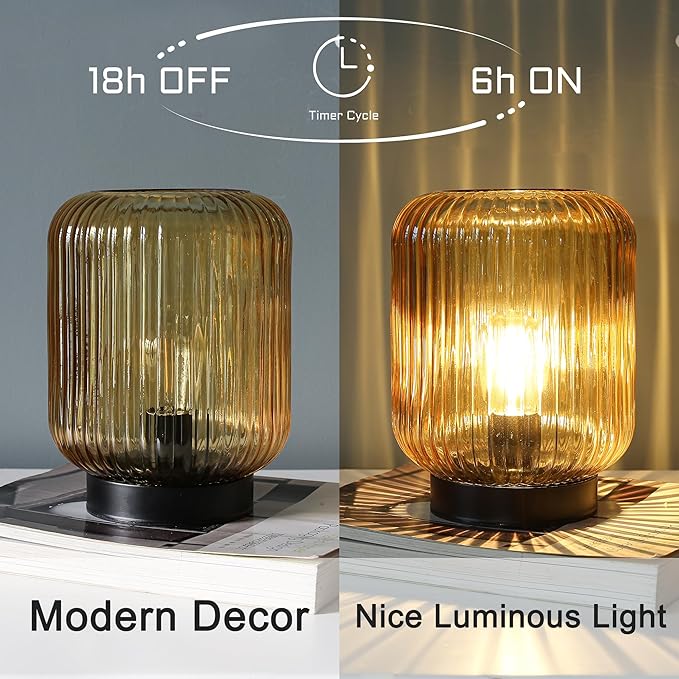 Battery Operated Lamp, Cordless Table Lamps for Home Decor, Battery Powered Nightlight with LED Bulb, Decorative Glass Beside Lamp for Bedroom Living Room-Gold - LeafyLoom