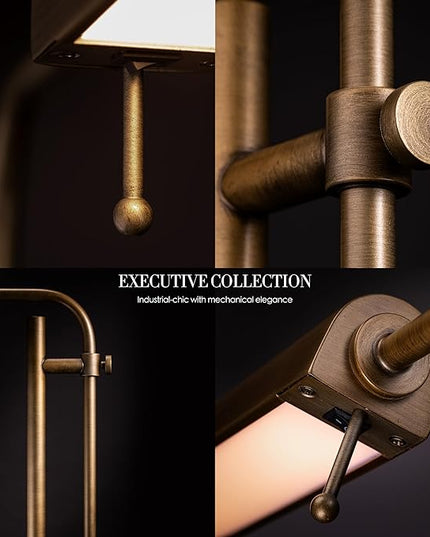 O'Bright Cedric Adjustable Pharmacy Floor Lamp - Industrial Design for Reading, Crafting, Work - 10W LED, Height 45-61 inches - Ideal for Living Room, Bedside, Office - Antique Brass - LeafyLoom