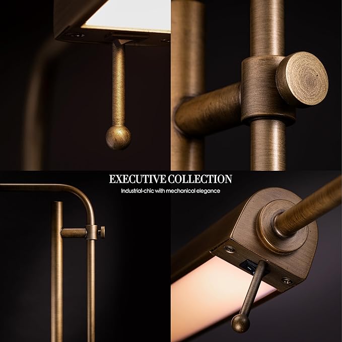 O'Bright Cedric Adjustable Pharmacy Floor Lamp - Industrial Design for Reading, Crafting, Work - 10W LED, Height 45-61 inches - Ideal for Living Room, Bedside, Office - Antique Brass - LeafyLoom