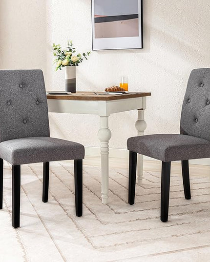 VECELO Upholstered Dining Chairs Set of 6 Modern Fabric and Solid Wood Legs &High Back for Kitchen/Living Room-DGRY - LeafyLoom