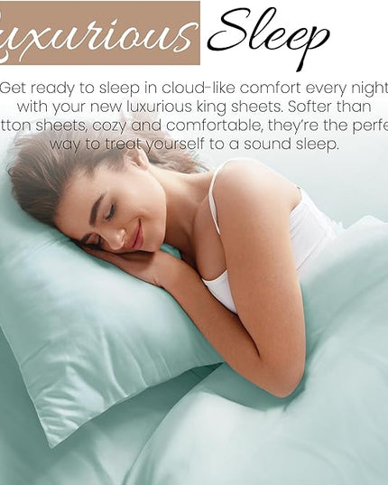 Linen Market Bed Sheets for King Size Bed (Aqua) - Sleep Better Than Ever with These Soft and Cooling King Sheets - Deep Pocket Fits 16" Thick Beds - 4 Piece King Sheet Set - LeafyLoom