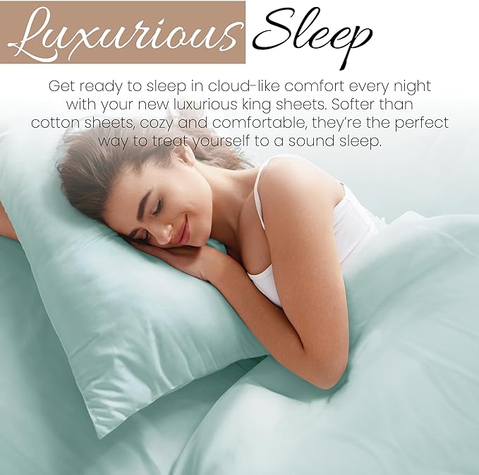 Linen Market Bed Sheets for King Size Bed (Aqua) - Sleep Better Than Ever with These Soft and Cooling King Sheets - Deep Pocket Fits 16" Thick Beds - 4 Piece King Sheet Set - LeafyLoom