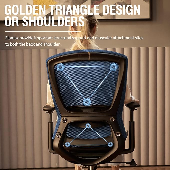 Mesh Office Chair,Ergonomic Computer Desk Chair,Sturdy Task Chair- Adjustable Lumbar Support & Armrests,Tilt Function,Comfort Wide Seat,Swivel Home Office Chair (Blue) - LeafyLoom