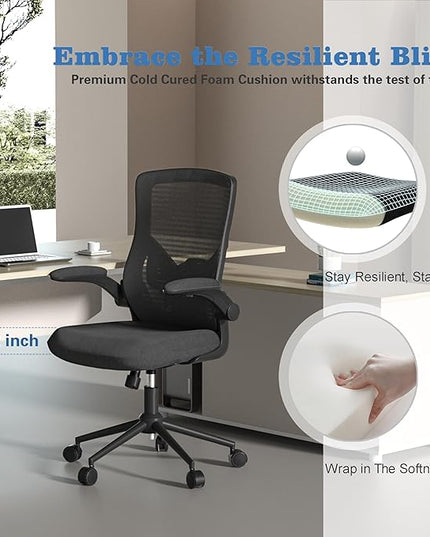 Office Chair, High Back Desk Chair with Adjustable Lumbar Support, Ergonomic Mesh Computer Chair with Premium Cold-Cured Cushion, Height Liftable Swivel Chair for Home Office - LeafyLoom