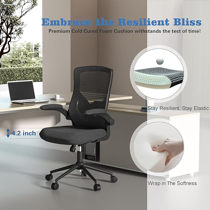 Office Chair, High Back Desk Chair with Adjustable Lumbar Support, Ergonomic Mesh Computer Chair with Premium Cold-Cured Cushion, Height Liftable Swivel Chair for Home Office - LeafyLoom