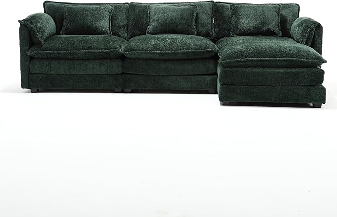 5 Seater L Shaped Convertible Modular Sectional Sofa with Reversible Chaise, Minimalist Oversized Sleeper Corner Couch,Chenille Upholstered Leisure Sofá for Living Room Office, Emerald 112.2" - LeafyLoom
