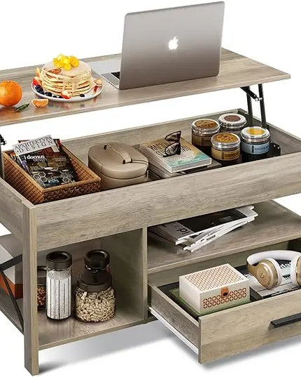 WLIVE Coffee Table, 39" Lift Top Coffee Table with Hidden Compartment and Sorage Drawers for Living Room,Grey - LeafyLoom
