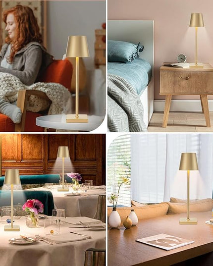 2 Pack Cordless Table Lamp Rechargeable LED Desk Lamp 5200mAh Aluminum Shell Battery Lamps Stepless Dimmable Portable Table Lights for Dinner/Restaurant/Outdoor IP54 Waterproof Gold - LeafyLoom