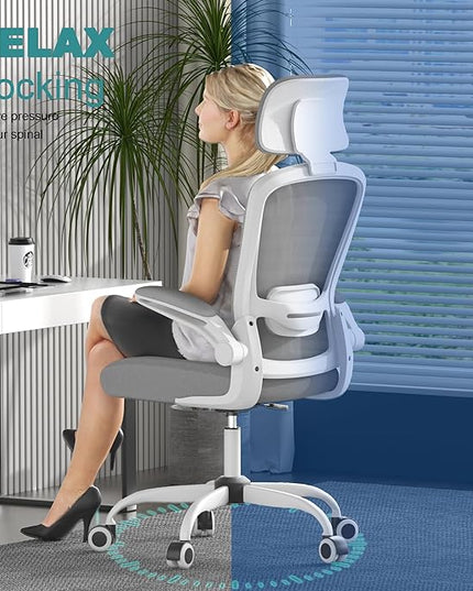 Mimoglad Office Chair, High Back Ergonomic Desk Chair with Adjustable Lumbar Support and Headrest, Swivel Task Chair with flip-up Armrests for Guitar Playing, 5 Years Warranty - LeafyLoom