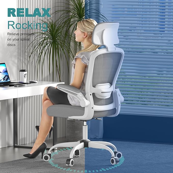Mimoglad Office Chair, High Back Ergonomic Desk Chair with Adjustable Lumbar Support and Headrest, Swivel Task Chair with flip-up Armrests for Guitar Playing, 5 Years Warranty - LeafyLoom