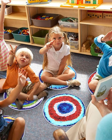 HiiARug Kids Crazy Carpet Circle Seats 6pcs 16" Round Carpet Circles Soft Non Slip Classroom Floor Seating Washable Carpet Spots for Classroom Pre-School Classroom Accessories - LeafyLoom