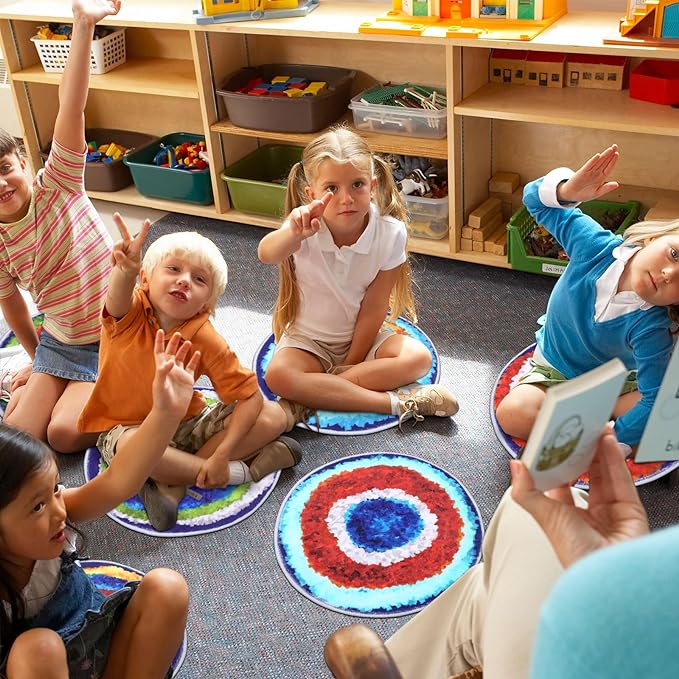 HiiARug Kids Crazy Carpet Circle Seats 6pcs 16" Round Carpet Circles Soft Non Slip Classroom Floor Seating Washable Carpet Spots for Classroom Pre-School Classroom Accessories - LeafyLoom
