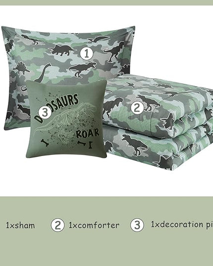 KALEIDOSPACE Kids Comforter Set Twin Size for Boys, Glow in The Dark Dinosaur Bedding Set Twin-1 Twin Comforter, 1 Decor Pillow, 1 Pillow Sham - LeafyLoom