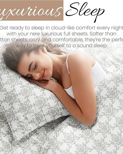 Linen Market 4 Piece Full Bedding Sheet Set (Light Gray Floral) - Sleep Better Than Ever with These Ultra-Soft & Cooling Bed Sheets for Your Full Size Bed - Deep Pocket Fits 16" Mattress - LeafyLoom
