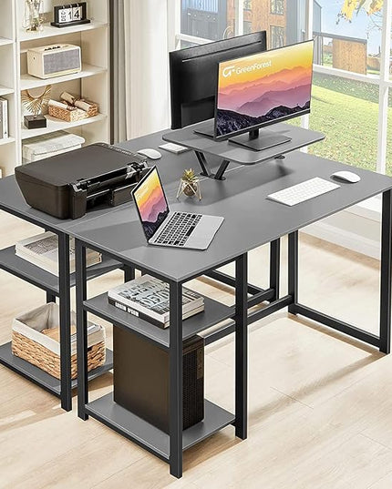 GreenForest Computer Desk with Monitor Stand,39 inch Home Office Desk with Reversible Storage Shelves,Modern Small Writing Desk Study Table,Work Form Home,Grey - LeafyLoom