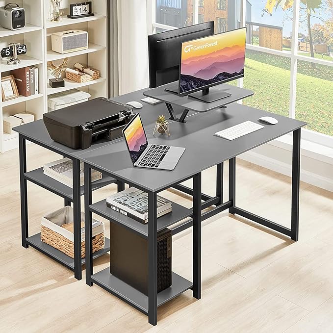 GreenForest Computer Desk with Monitor Stand,39 inch Home Office Desk with Reversible Storage Shelves,Modern Small Writing Desk Study Table,Work Form Home,Grey - LeafyLoom