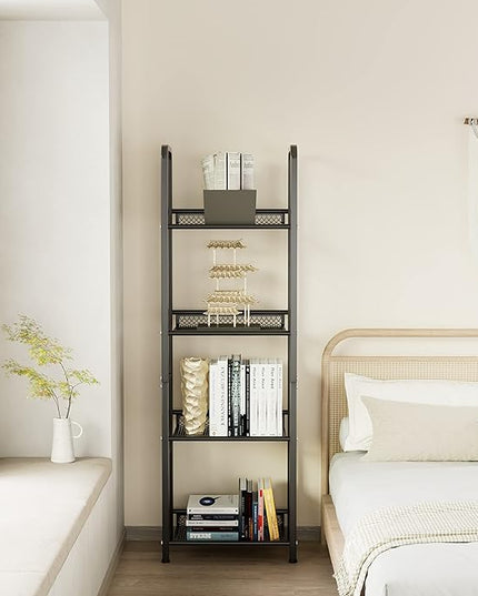 Bookshelf Vertical Storage Freestanding Storage Stand for Living Room, Bedroom, Kitchen, Rust Resistance, Easy Assemblyl Free CombinationMulti-Functional Organizer (4 Tiers, Black) - LeafyLoom