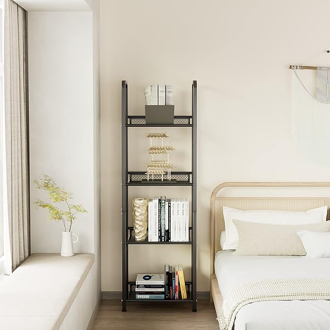 Bookshelf Vertical Storage Freestanding Storage Stand for Living Room, Bedroom, Kitchen, Rust Resistance, Easy Assemblyl Free CombinationMulti-Functional Organizer (4 Tiers, Black) - LeafyLoom
