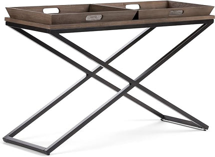 SIMPLIHOME Damien SOLID ELM WOOD 50 Inch Wide Console Table in Distressed Natural Elm, For the Living room, Entryway and Bedroom - LeafyLoom