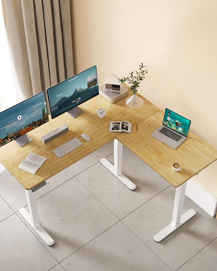 Claiks L Shaped Standing Desk Adjustable Height, Dual Motor Electric Corner Standing Desk, 63x55 inch Sit Stand up Desk with Splice Board, White LeafyLoom