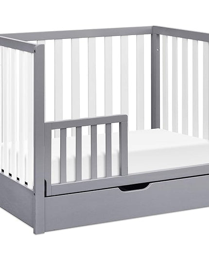 Carter's by DaVinci Colby 4-in-1 Convertible Mini Crib with Trundle Drawer in Grey and White, Greenguard Gold Certified, Undercrib Storage - LeafyLoom