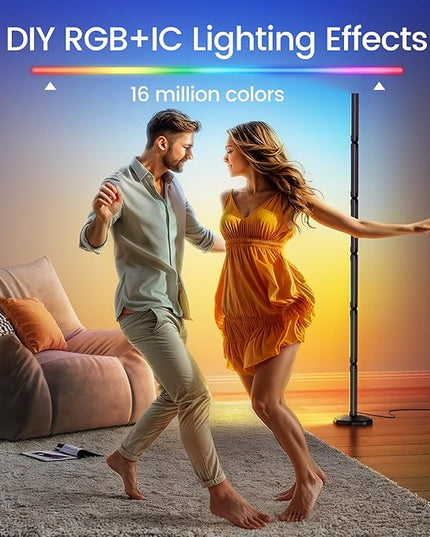 bedee LED Corner Floor Lamp: DIY Shaped RGB Floor Lamp with Music Sync and Timing, Modern 16 Million Color Changing Standing Light with Smart Remote & App Control for Living Room Gaming Room Bedroom - LeafyLoom