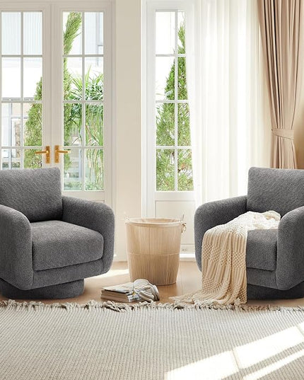 COLAMY Swivel Accent Chairs for Living Room, 32Inches Wide Upholstered Armchair with Plush Back Pillow, Modern Sofa Corner Barrel Chair for Nursery/Living Room/Bedroom-Grey - LeafyLoom