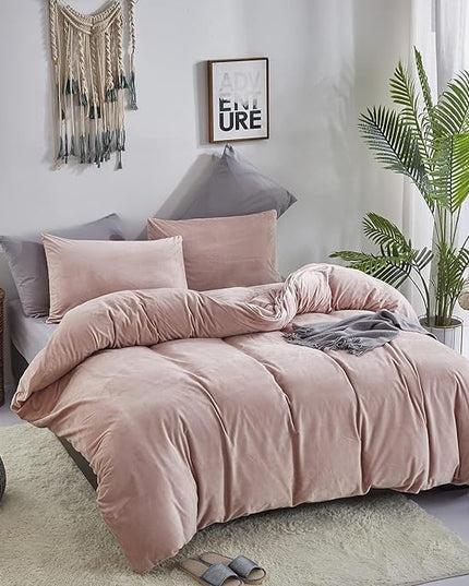 Wellboo Pink Velvet Comforter Sets Full Light Red Fluffy Bedding Comforters Full Size Women Girls Solid Pink Cute Flannel Quilts Aesthetic Pink Warm Winter Blankets Micromink Sherpa Fuzzy Plush Bed - LeafyLoom