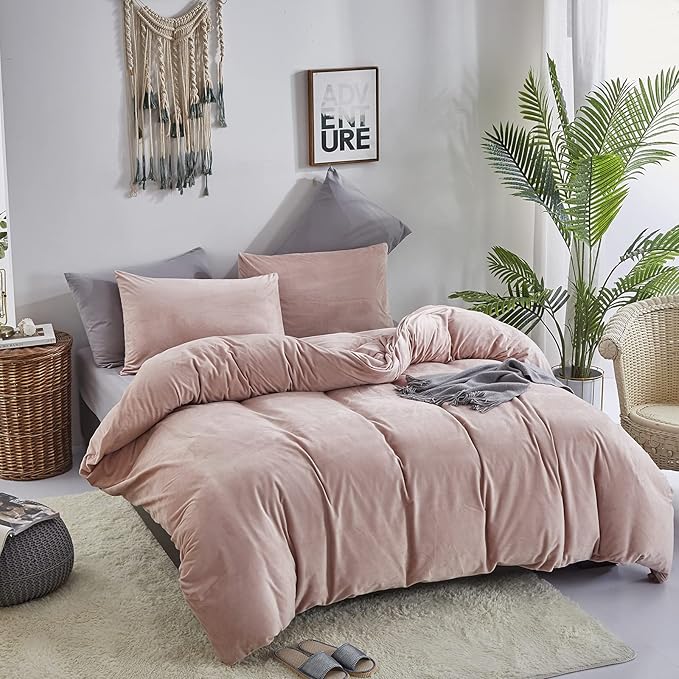 Wellboo Pink Velvet Comforter Sets Full Light Red Fluffy Bedding Comforters Full Size Women Girls Solid Pink Cute Flannel Quilts Aesthetic Pink Warm Winter Blankets Micromink Sherpa Fuzzy Plush Bed - LeafyLoom
