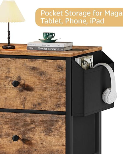 BOLUO Nightstands Set of 2 with Drawers, Small Night Stand with Pocket 2 Drawer Dresser for Bedroom Set End Table Brown - LeafyLoom