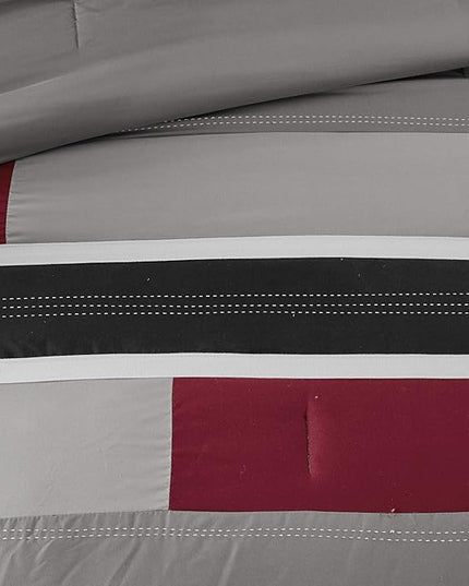 Mi Zone Cozy Comforter Set Geometric Stripes Vibrant Color Design All Season Bedding Matching Shams, Decorative Pillow, Full/Queen, Red/Grey, 4 Piece - LeafyLoom