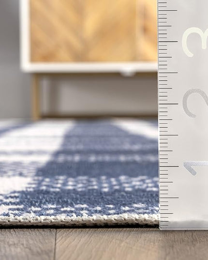 nuLOOM Rianne Machine Washable Plaid Farmhouse Ultra Thin Area Rug, 8' x 10', Blue - LeafyLoom
