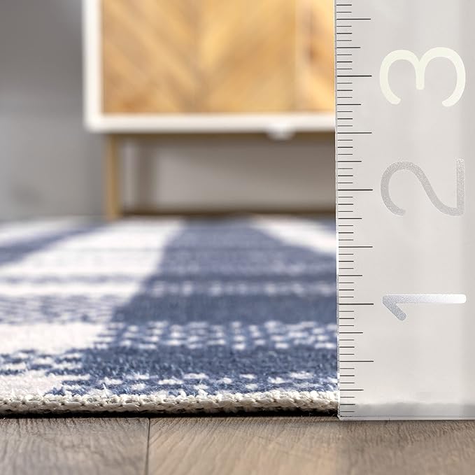 nuLOOM Rianne Machine Washable Plaid Farmhouse Ultra Thin Area Rug, 8' x 10', Blue - LeafyLoom