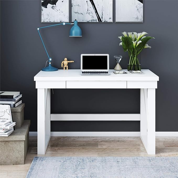 Ameriwood Home Crestwood, White Computer Desk, - LeafyLoom