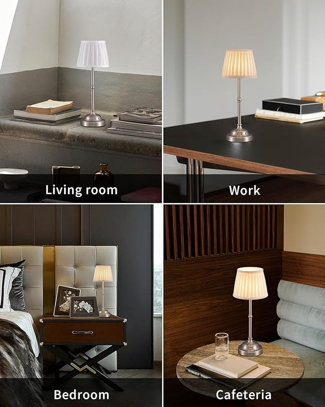 KDG Cordless LED Table Lamp Set of 2, Portables Fabric Shade Desk Lamps, 5000mAh Rechargeable Battery Powered Lighting, Dimmable Light for Dining Room, Bedroom, Bedside, Night Light, Balcony (Beige) - LeafyLoom