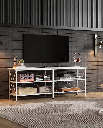 WLIVE TV Stand up to 70 Inch TV, 63" Entertainment Center, TV Media Console with 3-Tier Storage Shelves for Living Room and Bedroom, White - LeafyLoom