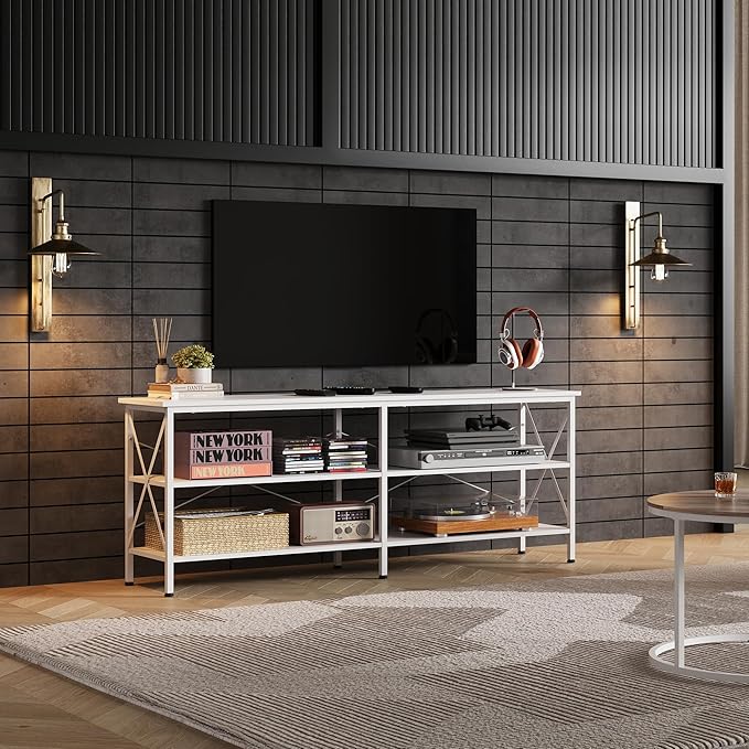 WLIVE TV Stand up to 70 Inch TV, 63" Entertainment Center, TV Media Console with 3-Tier Storage Shelves for Living Room and Bedroom, White - LeafyLoom