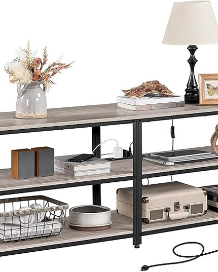 Yaheetech TV Stand with Power Outlet for 75 Inch TV, 3 Tiers TV Storage Cabinet Entertainment Center, Retro 63 Inch Long TV Console Table with Charging Station for Living Room, Gray - LeafyLoom