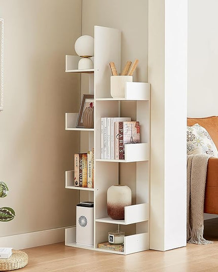 VECELO 8 Shelf Storage Tree Bookshelf,Wooden Book Display Shelves for CDs/Movies/Books, FreeStanding Geometric Tree-Shaped Bookcase Storgae Organizers for Home Office, Living Room,Bedroom,White - LeafyLoom