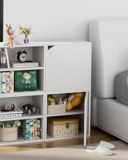 Storage Cube 2 Tires White Stackable Storage Shelf with Door, Cubby Organizer Wooden Display Shelf Closet Organizer,Modern Cubical Bookcase Small Storage Cabinet for Living Room Bedroom - LeafyLoom