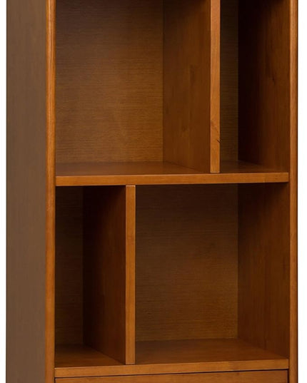 SIMPLIHOME Solid Hardwood 22 Inch Mid Century Bookcase, End Table and Storage Unit Bundle in Teak Brown, 6 Shelves and Drawer - LeafyLoom
