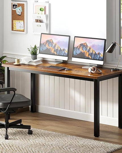 sogesfurniture 55.1 inches Office Desk Computer Desk Gaming Desk Computer Table Sturdy Writing Workstation for Home Office, Brown - LeafyLoom
