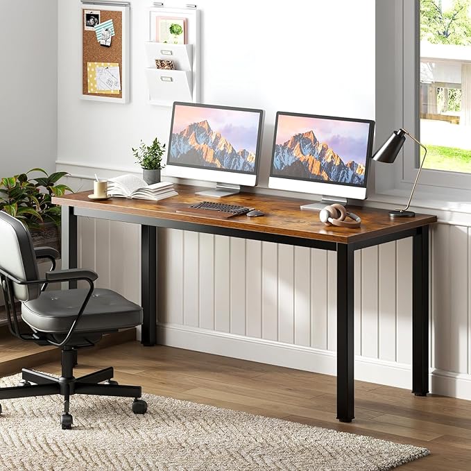 sogesfurniture 55.1 inches Office Desk Computer Desk Gaming Desk Computer Table Sturdy Writing Workstation for Home Office, Brown - LeafyLoom