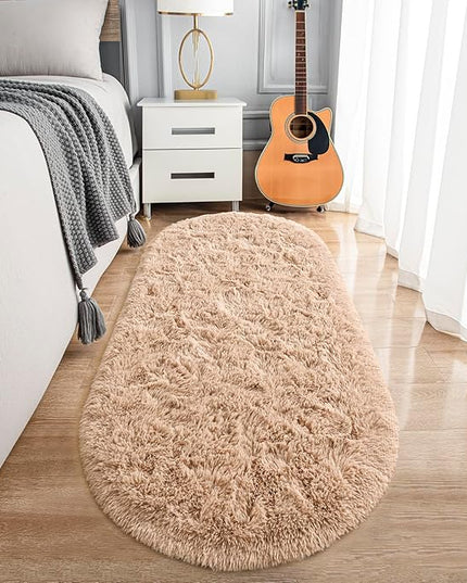 Noahas Ultra Soft Fluffy Bedroom Rugs,2.6' X 5.3' Oval Beige Fluffy Rugs for Bedroom,Small Throw Rugs, Kids Room Carpet Modern Shaggy Area Rugs Home Decor - LeafyLoom
